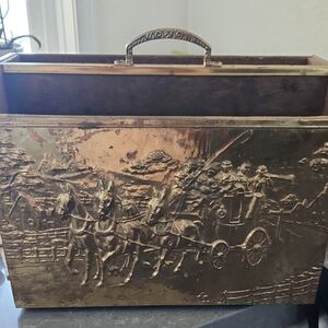 Vintage Brass Magazine Holder with Horse Carriage Design